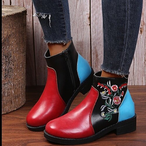 

Mulheres Botas Imprimir sapatos Tamanhos Grandes Ao ar livre Diário Floral Botas Botas Tornozelo Inverno Sem Salto Ponta Redonda Elegante Férias Vintage Couro Sintético zíper Preto Vermelho