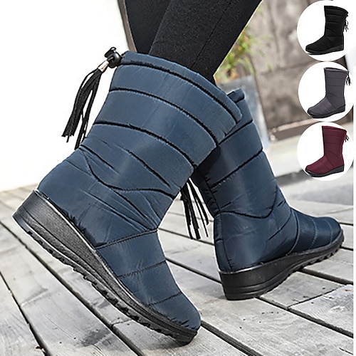 

Damen Stiefel Schneestiefel Wasserfeste Schuhe Übergrössen Outdoor Täglich Innenfutter aus Fleece Stiefel mit mittlerer Wade Reißverschluss Flacher Absatz Keilabsatz Runde Zehe Modisch Plüsch Komfort