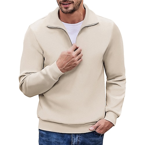 

Homme Sweat shirt Sweat-shirt quart de fermeture éclair Noir Gris foncé Beige Demi fermeture éclair Plein Sport Loisir du quotidien Vacances Velours Côtelé Vêtement de rue basique Décontractées