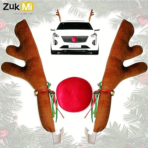 

astas de reno de coche nariz - ventana en el techo Grille Rudolph Reno Jingle Bell disfraz de Navidad - kit de decoración de accesorios para automóviles