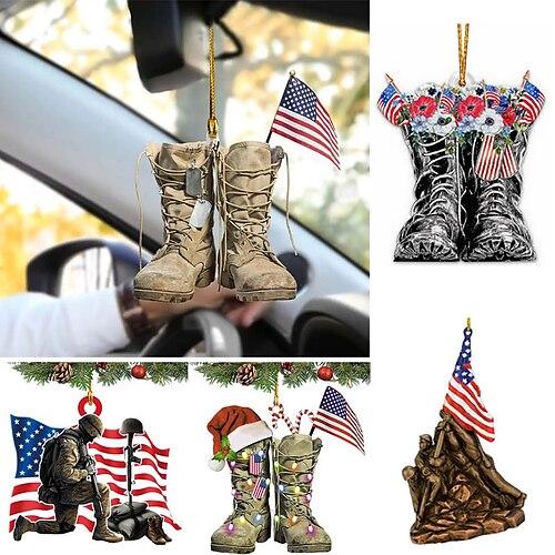 

1pc, American Flag Combat Boots Acrylic Decoration Car Interior Hanging Ornaments Christmas Tree Ornaments Gifts For Relatives Friends Necklace, Scene/Room/Home /Holiday Party/Christmas Decor