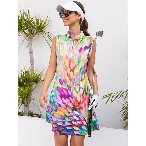 

Women's Tennis Dress Golf Dress Breathable Quick Dry Moisture Wicking Sleeveless Tennis Outfit Tennis Clothing Regular Fit Zipper Side Pockets Printed Summer Tennis Golf Pickleball