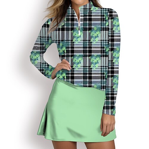 

Mulheres Camisa polo de caminhada Camisa de golfe Respirável Secagem Rápida Pavio Humido Manga Longa Vestuário de golfe Roupas de golfe Normal Zíper Colarinho Alto Floral Xadrez Primavera Outono