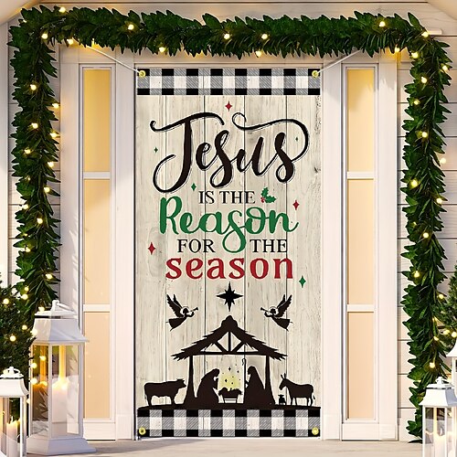 

Christmas Nativity Scene Jesus Xmas Door Covers Door Tapesty Door Curtain Decoration Backdrop Door Banner for Front Door Farmhouse Christmas Holiday Party Decor Supplies