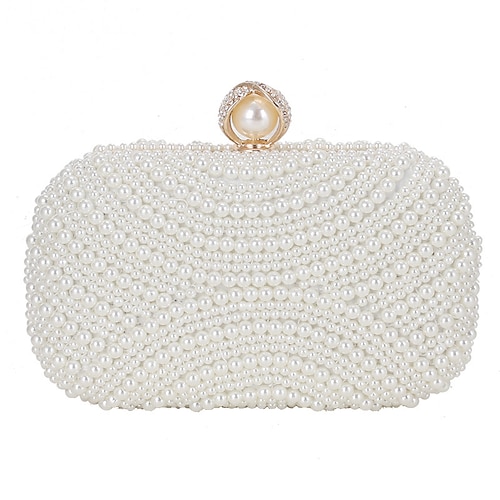 

Women's Clutch Evening Bag Wristlet Polyester Party Valentine's Day Holiday Pearls Crystals Chain Large Capacity Solid Color pearl color