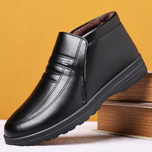 

Men's Boots Dress Shoes Winter Boots Fleece lined Walking Casual Outdoor Daily PU Warm Breathable Comfortable Loafer Black Brown Color Block Fall Winter