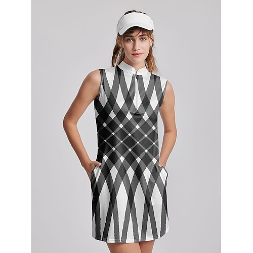 

Femme Robe de tennis robe de golf Respirable Séchage rapide Evacuation de l'humidité Sans Manches Tenue de tennis Vêtements de tennis Standard Zippé Poches latérales Imprimé Eté Tennis Le golf
