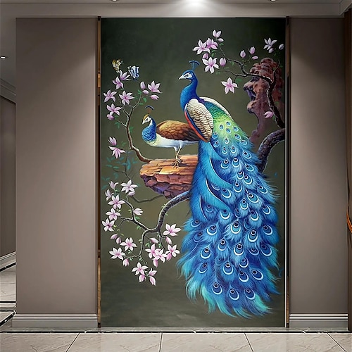 

3D Mural Of A Peacock In Entryway Home Decoration Comtemporary Classic Wall Covering Canvas Material Self adhesive Wallpaper Mural Wall Cloth