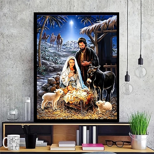 

1pc Christmas DIY Diamond Painting Nativity Diamond Painting Handcraft Home Gift Without Frame 30x40cm/12''x15.75''