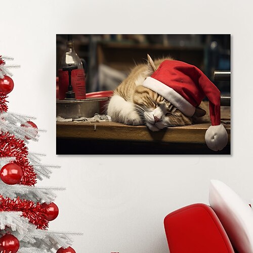 

Lienzo artístico de pared con animales, impresiones de gatos navideños y carteles, imágenes, pintura decorativa de tela para cuadros de salón sin marco