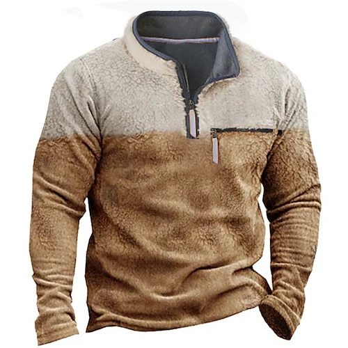 

Homens Moletom Moletom com zíper Marron Meio Zíper Bloco de cor Patchwork Desportos e Ar livre Diário Feriado Roupa de rua Casual Lã fina Outono inverno Roupa Moletons Moletons