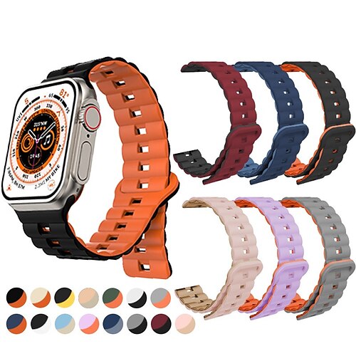 

1 pacote Pulseira Esportiva Compatível com Pulseira Apple Watch 38mm 40mm 41mm 42mm 44mm 45mm 49mm Fecho Magnético Ajustável Silicone pulseira de substituição para iwatch Series Ultra 8 7 SE 6 5 4 3