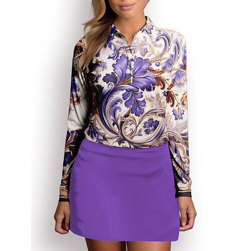 

Mujer Camisas de polo Morado Manga Larga Protección Solar Camiseta Floral Otoño Invierno Ropa de golf Ropa Trajes Ropa Ropa