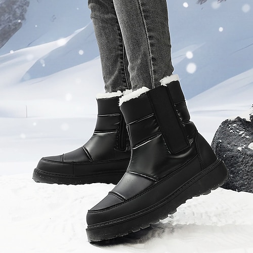 

Mujer Botas Botas de nieve Botas a prueba de agua Tallas Grandes Diario Forrado con Lana Botines Botines Invierno Tacón Plano Dedo redondo Casual Confort PU Banda Elástica Bloque de color Negro