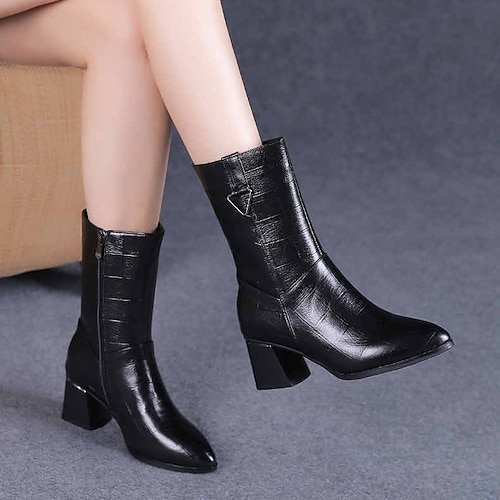 

Mujer Botas Botas de ciclista Exterior Diario Botas a media pierna Tacón Cuadrado Dedo Puntiagudo Moda Casual Minimalismo Cuero Sintético Cremallera Color sólido Negro