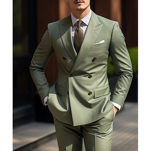 

Costume Homme Mariage Ensemble 2 pièces Vert Véronèse Couleur Pleine Grandes Tailles Double Boutonnage à Six boutons 2023