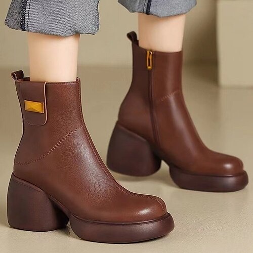 

Mulheres Botas Botas com salto Tamanhos Grandes Botas de salto Ao ar livre Diário Botas Botas Tornozelo Plataforma Salto Robusto Ponta Redonda Vintage Básico Elegante Couro Sintético zíper Côr Sólida