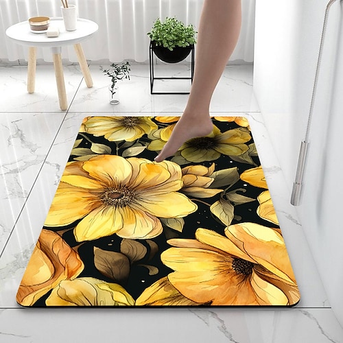 

Tapis de bain en terre de diatomées florales, tapis de noël doux en caoutchouc antidérapant, séchage rapide, super absorbant, fin, pour sous la porte, tapis de sol de salle de bain, tapis de