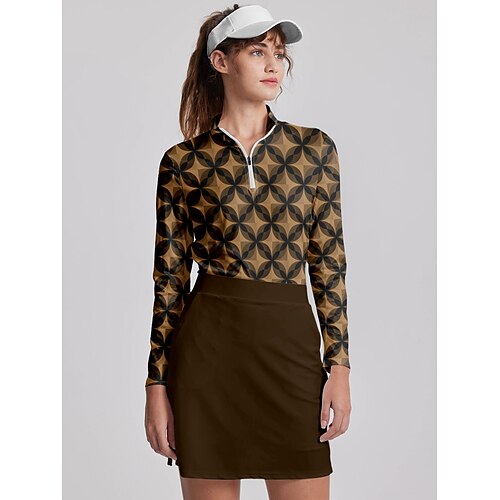 

Damen poloshirt Golfhemd Atmungsaktiv Schnelltrocknend Feuchtigkeitsableitung Langarm Golfbekleidung Golfkleidung Regular Fit Zip Stehkragen Bedruckt Frühling Herbst Tennis Golfspiel Pickleball