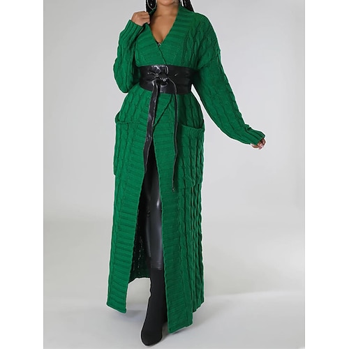 

Mujer Cárdigan Escote en Pico Cable Tejer Poliéster Bolsillo Otoño Invierno Largo Exterior Diario Festivos Moda Ropa de calle Diario Manga Larga Color sólido Azul / morado Rojo óxido Negro S M L