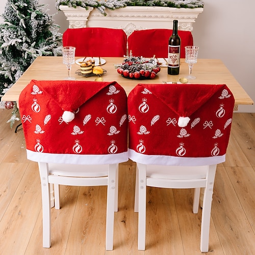 

Christmas Hat Dining Chair Slipcovers, XMAS Chair Back Covers Kitchen Chair Covers for Christmas Holiday Festival Decoration