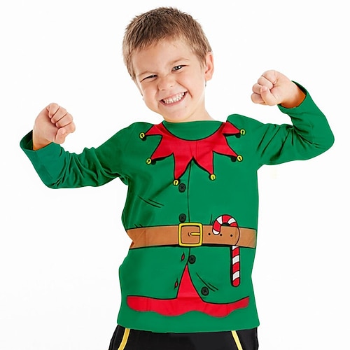 

Navidad niños 3d elf camiseta manga larga estampado 3d otoño invierno deportes moda ropa de calle poliéster niños 3-12 años cuello redondo al aire libre casual diario ajuste regular