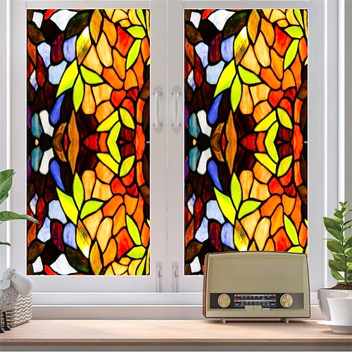 

1PC Colorful Retro Window Glass Electrostatic Stickers Removable Window Privacy Stained Decorative Film for Home Office