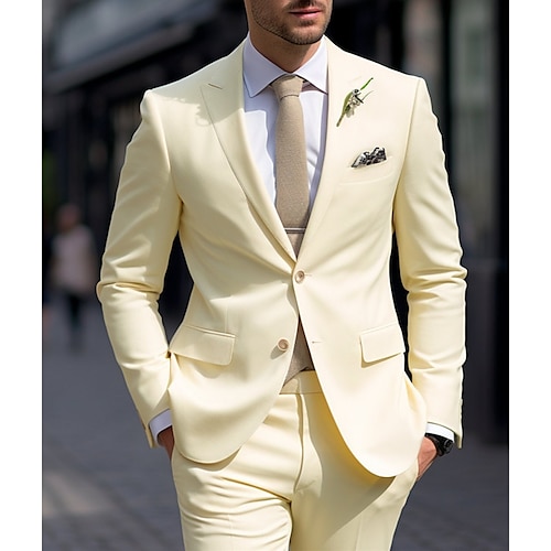 

Costume Homme Mariage Ensemble 2 pièces Jaune clair Couleur Pleine Grandes Tailles Droit deux boutons 2023