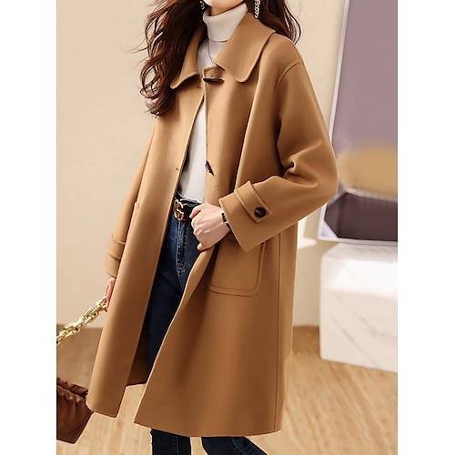 

Manteau Femme Extérieur Plein Air Usage quotidien Sortie Contemporain mode Décontractées Style de rue Avec poches Longue Manteau Chameau Automne Hiver Boutonnage Simple Revers Standard M L XL 2XL