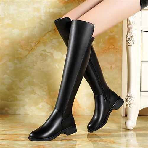 

Mujer Botas Botas de Moto Botas de invierno Exterior Diario Forrado con Lana Botas por encima de la rodilla Talón de bloque Tacón Cuadrado Dedo redondo Elegante Vintage Moda Cuero Sintético Cremallera
