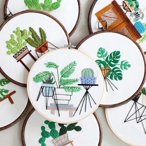 

Embroidery Kits DIY Embroidery Starter Kit with Plant Flower Pattern Bamboo Embroidery Hoop Color Threads Cross Stitch Kit