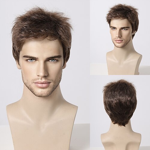 

Synthetic Wig Uniforms Career Costumes Princess kinky Straight Middle Part Layered Haircut Machine Made Wig 8 inch Dark Brown Synthetic Hair Men's Cosplay Party Fashion Brown