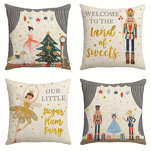 

Casse-Noisette de Noël double face 4pc oreillers décoratifs housses de coussin de Noël taie d'oreiller douce pour chambre salon canapé canapé chaise banc