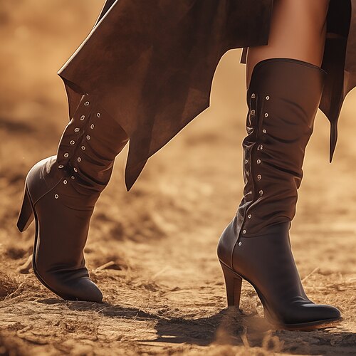 

Women's Boots Biker boots Cowboy Boots Outdoor Mid Calf Boots Summer Winter Block Heel Chunky Heel Punk Vacation Vintage Faux Leather Coffee
