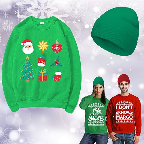 

Noël père Noël Chapeau Pull de Noël Sweatshirt Imprime Art graphique Haut Chapeau Pour Homme Femme Unisexe Adulte Estampage à chaud 100 % Polyester Soirée Festival