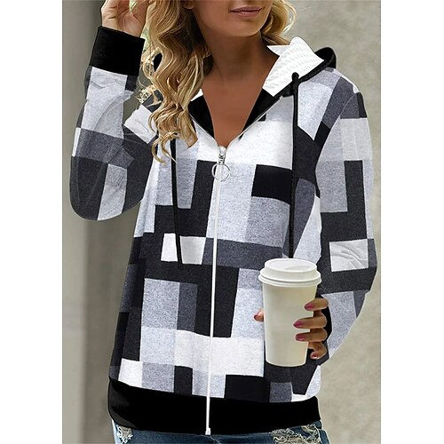 

Mujer Sudadera con capucha y cremallera Geométrico Deportes Ropa de calle Cerrar Bolsillo delantero Negro Rosa Rojo Calle Casual Sudadera Manga Larga Top Microelástico Otoño invierno