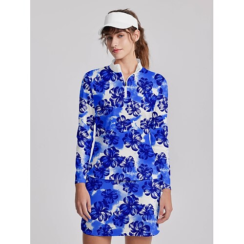 

Femme T-shirt POLO Chemise de golf Respirable Séchage rapide Evacuation de l'humidité manche longue Vêtements de golf Top Standard Zippé Col Montant Floral Printemps Automne Tennis Le golf Pickleball