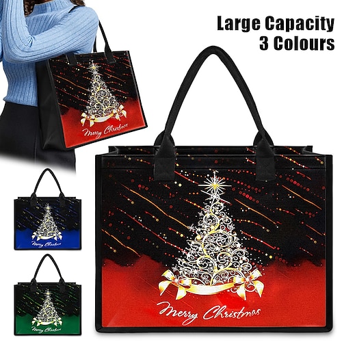 

Mulheres Bolsa de Mão Sacola de Viagem Bolsa Boston Poliéster Natal Viagem Estampado Grande Capacidade Dobrável Leve Árvore de Natal Vermelho Azul Verde