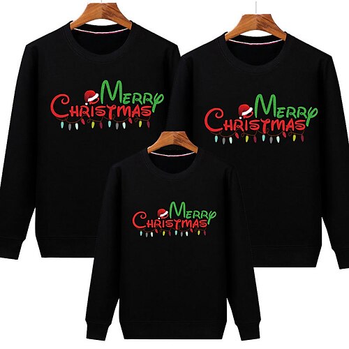 

Famille Noël Sweatshirt Graphic Pyjamas de Noël mignons Ecole Imprimer Rouge bordeaux Noir Blanche manche longue Actif Tenues assorties