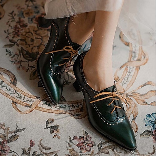 

Mulheres Saltos Bullock Shoes Tamanhos Grandes Sapatos vintage Festa Escritório Diário Salto Sabrina Dedo Apontado Elegante Sensual Casual Couro Sintético Côr Sólida Bloco de cor Preto Vermelho Marron