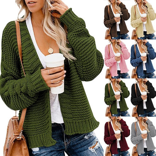

Damen Strickjacke V Ausschnitt Grobstricken Stricken Polyester Strick Herbst Winter Standard Outdoor Täglich Ausgehen Modisch Brautkleider schlicht Weich Langarm Feste Farbe Weinrot Gelb Rosa S M L