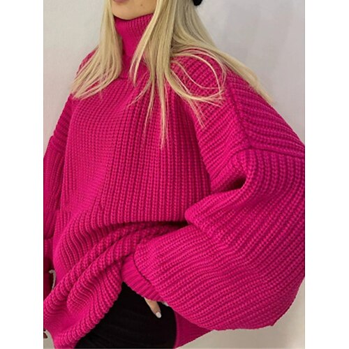 

Women's Pullover Sweater Jumper Turtleneck Crochet Knit Polyester Knitted Fall Winter Regular Outdoor Daily Holiday Fashion Streetwear Casual Long Sleeve Solid Color Light Green Blue Fuchsia S M L