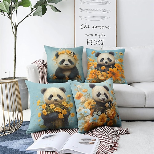 

Capa de almofada de flor de panda 1 peça, almofadas decorativas, capas de travesseiro macias para quarto, sala de estar, sofá, cadeira, banco