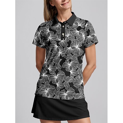 

Femme T-shirt POLO Chemise de golf Noir Manche Courte Vêtements de golf Top Floral Tenue de golf Vêtements Tenues Porter des vêtements