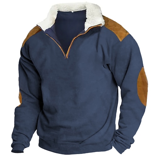 

Men's Sweatshirt Quarter Zip Sweatshirt Blue Half Zip Color Block Patchwork Sports Outdoor Daily Holiday Corduroy Vintage Streetwear Casual Fall Winter Clothing Apparel Hoodies Sweatshirts