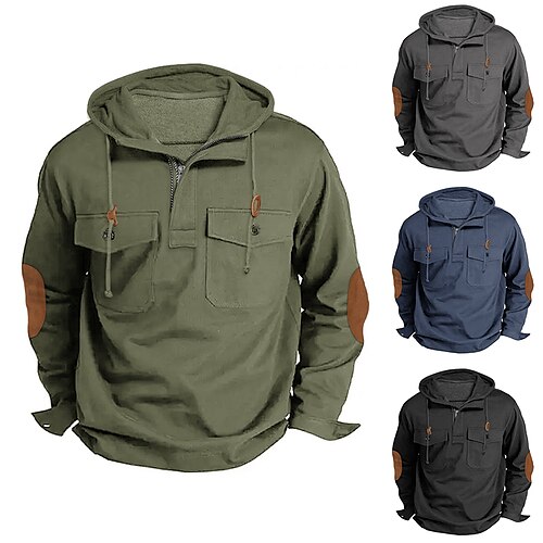 

Men's Hoodie Quarter Zip Hoodie Black Army Green Blue Gray Hooded Plain Patchwork Pocket Sports Outdoor Daily Holiday Streetwear Cool Casual Spring Fall Clothing Apparel Hoodies Sweatshirts