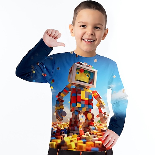 

niños juego 3d camiseta manga larga estampado 3d otoño invierno deportes moda ropa de calle poliéster niños 3-12 años cuello redondo al aire libre casual diario ajuste regular