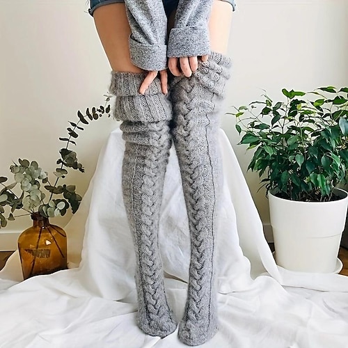 

1 Paar oberschenkelhohe Thermo-Socken für Herbst und Winter, warm, weich, bequem, über dem Knie, verdickt, gestrickt, adrette, Schule, Reisen, Outdoor, Sport, Beinlinge