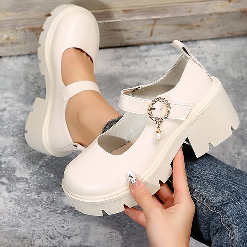 

Women's Heels Mary Jane Plus Size Comfort Shoes Outdoor Daily Chunky Heel Wedge Heel Round Toe Elegant Cute Casual Walking PU Buckle Black Beige Rose Pink