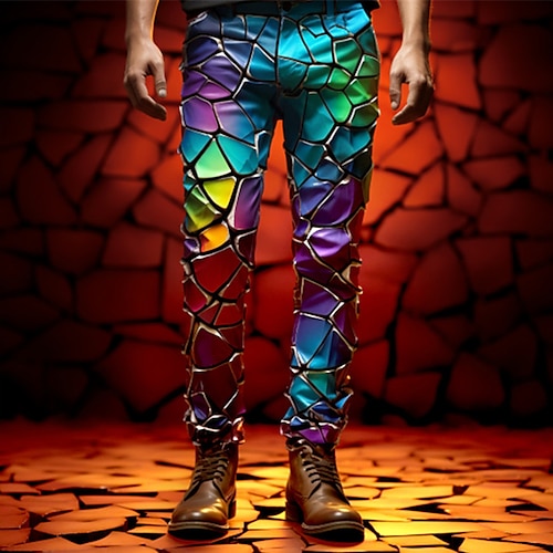 

Color Block Colorful Glass Business Abstract Men's 3D Print Dress Pants Pants Trousers Outdoor Daily Wear Streetwear Polyester Red Blue Purple S M L Medium Waist Elasticity Pants